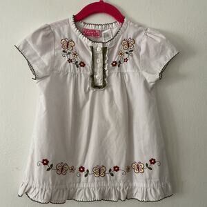 Young Hearts Girls Crochet Embroidered Flowers SS Ruffle Hem Top Boho Size 6